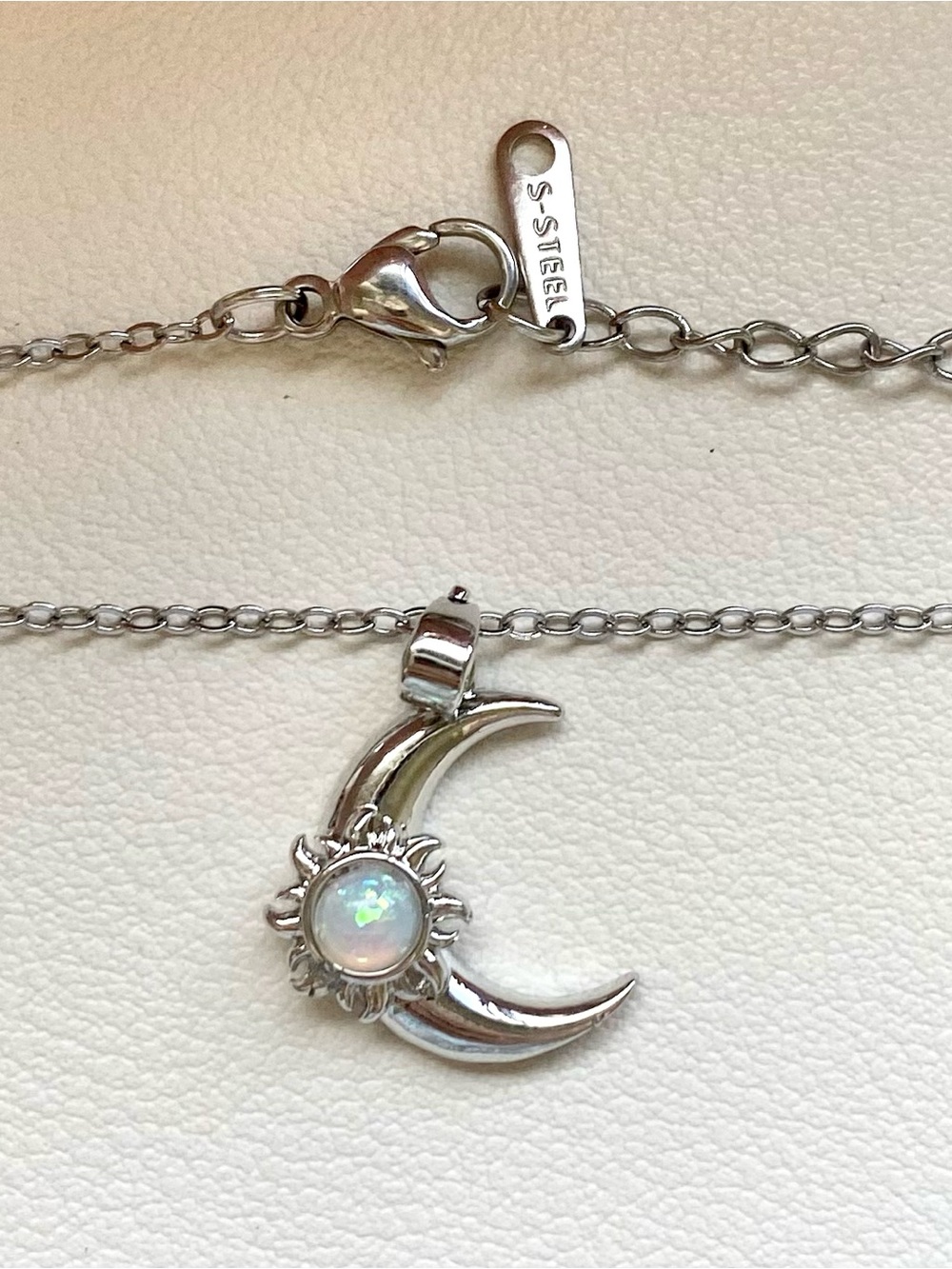 Opal Sun & Moon Pendant Necklace - Silver